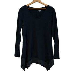 Garnet Hill V-neck Black Tunic Top Blouse Silk Trim Size Small Women’s